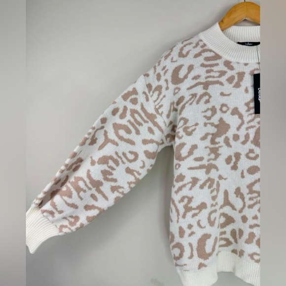 Lulus Purr-fectly Toasty Animal Print Ivory and Beige Pullover Sweater Small - Picture 7 of 10